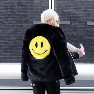 Last day till shop closes: Brand New Smiley Face Faux Fur Coat